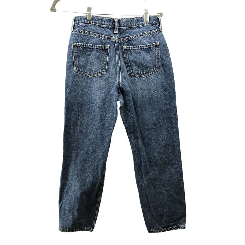 Uniqlo Girls Size 14 Slouchy Straight High Rise Jeans Distressed Blue‎ Youth